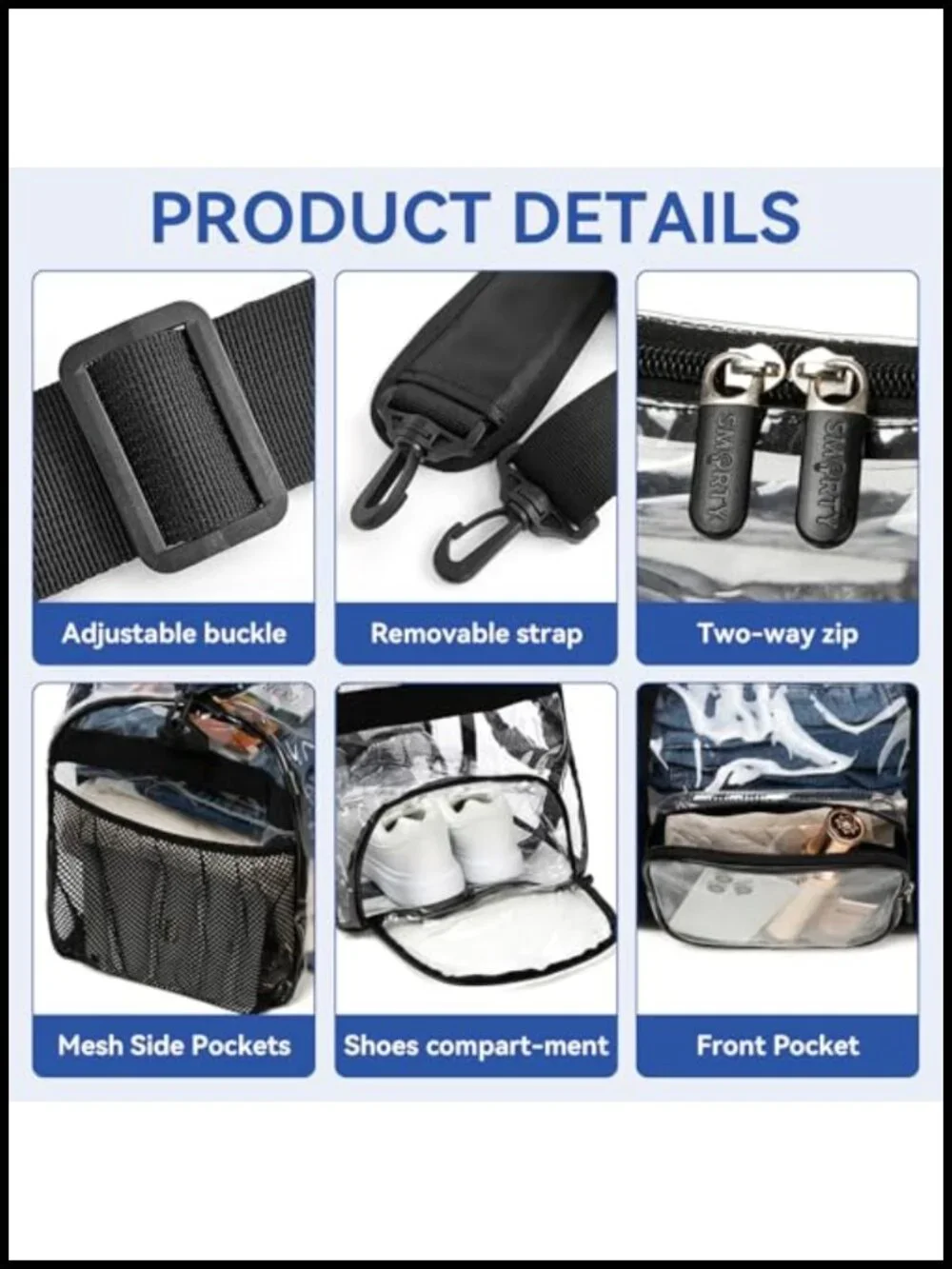 Large Durability Clear Duffel Bag with Shoe Compartment Stadium Approved